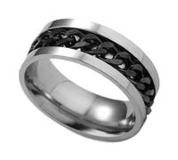 Mikinona Simple Black Stainless Steel Finger Ring for Man Delicate Rotatable Fashion Ring Size 10 with Box Creative Minimalist Jewelry for Boys and Males