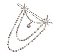 Mikinona Star Bead Chain Hairpin Rhinestones and Pearl Charm Tassel Barrette for Women Hair Accessories for Party and Daily Use