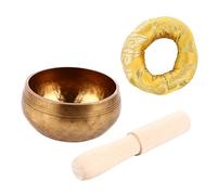Mikinona Tibetan Copper Singing Bowl Set 8cm Flat Bottom Nepal Handmade Buddhist Meditation Bowl with Wooden Mallet and Cushion for Yoga Mindfulness Relaxation
