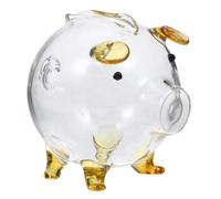 Mikinona Transparent Borosilicate Glass Piggy Bank Cute Pig Shaped Coin Jar for Kids Desktop Money Box Practical Savings Container