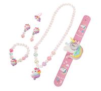 Mikinona Unicorn Jewelry for Silicone Slap Watch Bracelet Necklace Ring Earrings for Little Birthday Christmas Party Favors