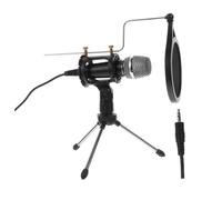 Mikinona USB Condenser Microphone with Stand and Windshield for Online Classes Live Streaming Recording Compatible with Computer and Mobile Phone Black