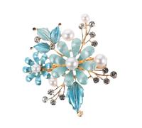 Mikinona Vintage Blue Flower Duckbill Hair Clip with Faux Rhinestones and Pearls Handmade French Barrette for Women Secure Metal Clamp for Wedding Elegant Sparkly Hair Accessories
