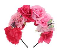 Mikinona Vintage Butterfly Floral Headband with Realistic Simulated Flowers Mexican Inspired Prom Headpiece for Halloween Cosplay Party and Festive Outfits