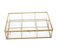 Mikinona Vintage Copper Frame Glass Jewelry Box Lid Compartment Storage for Bedroom Decor
