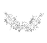 Mikinona Wedding Bridal Hair Vine White Soft Clay Flowers Silver Alloy Leaves Bride Headpiece Hair Accessories for Wedding Ceremony