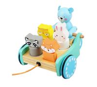 Mikinona Wooden Animal Pull Along Walker for Years Early Education Cart with Bright Colors to Develop Hand Eye Coordination and Shape Cognition Montessori Inspired Towing Vehicle Plaything