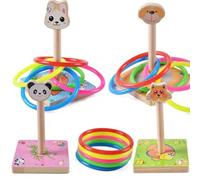Mikinona Wooden Animal Shaped Throwing for Boys, Educational Ring Toss Game in Yellow, Promotes Hand-eye Coordination and Cognition for Outdoor Play and Birthday Party Favors