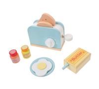 Mikinona Wooden Kitchen Bread Maker Toy and Play Toaster for Kids, Pretend Plastic Bread Machine with Accessories, Role Play Cooking Set for Boys and Girls Birthday