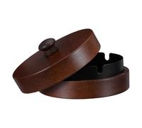 Mikinona Wooden Lid Ashtray with Handle Large Round Stainless Steel Liner Ashtray for Smokers with Lid Black Interior