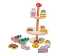 Mikinona Wooden Play Cake Set for Little Mini Cupcake Pretend Dessert Stand Interactive Role Play for Early Education and Tea Party Fun