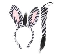 Mikinona Zebra Hair Hoop and Tail Set Animal Cosplay Headband with Comfortable Texture for Halloween Costume Party Masquerade Mardi Gras Accessories
