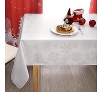 MikiUp Jacquard Rectangle Christmas Tablecloth - Xmas Snowflakes Glitz Metallic Fabric Table Cloth, Waterproof and Washable Holiday Decorative Table Cover for Party, White/Sliver 60 x 84 Inch