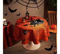 MikiUp Round Halloween Tablecloth - Spider Web Decorative Holiday Table Cloth, Waterproof and Washable Table Cover for Party Kitchen Dining Room Indoor, Cobweb/Orange 60 Inch