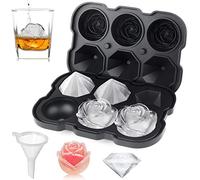 Mikiwon 2 Inch Rose & Diamond Ice Cube Trays, 3 Cavity Silicone Rose & Diamond Ice Tray Set, Easy Release Large Ice Cube Form for Chilled Cocktails, Whiskey, Juice