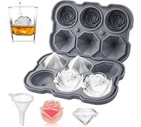 Mikiwon Ice Cube Tray, 2 inch Rose Ice Cube Trays With Covers, 3 Cavity Silicone Rose Ice Tray & 3 Diamond Ice Ball Maker, Easy Release Large Ice Cube Form for Chilled Cocktails, Whiskey & Juice