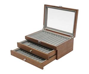 MIKIYUEER 34-Pen Luxury Display Case - 3 Tier Pen Collection Box, It can be Placed in Your Bedroom, Study room, or Living Room. (Walnut Color,31 * 20 * 12.5cm)