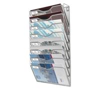 MIKIYUEER 8 Tier Magazine Storage Rack, Wall File Organizer, Metal Mail Holder - Modern Design for Office and Home - A4 Size, Easy Assembly - Includes Label Stickers (Silver)