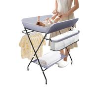 MIKIYUEER Baby Changing Table, Foldable Nappy Changing Unit with Storage Basket, Side Rail and Bottom Shelf, Free Standing Nursery Changing Station for Infants up to 12 Months, Dark Grey