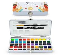 Mikkelhus Watercolour Paint Set 50 Colours in Portable Box Brush and Watercolour Paper Watercolour for Travel Watercolours for Artists and Hobby Painters