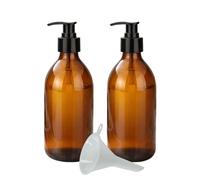 mikken 2 Soap Dispensers 250 ml Glass Brown BPA for Disinfectants Food Safe with Funnel