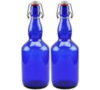 mikken 2 x blue glass bottles 0.75 litres with swing top made of porcelain, including labels, 2 x 750 ml.