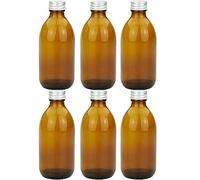 mikken - 6 x pharmacist bottles 250 ml glass bottle brown with screw cap + labels