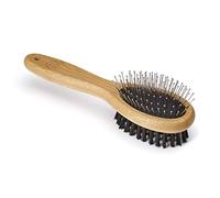 Mikki Bamboo Combi Brush, for Grooming Dog, Cat, Puppy with Smooth Short and Medium Hair Coats, Handmade from Natural Sustainable Bamboo, Small,Brown