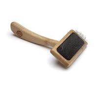 Mikki Bamboo Soft Pin Slicker Brush for Dog, Cat, Puppy, for Medium, Long and Curly Coats, Removes Knots, Tangles, Dead Hair, Handmade from Natural Bamboo, Small