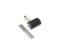Mikki Dog Puppy Stainless Steel Comb and Hard Pin Slicker Brush, for Cockapoos, Labradoodles, Cavapoos and Golden Doodles - Starter Set 2pcs, Blue,