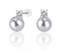 MIKOSTRA - Classic Pearl Earrings Hand Selected Genuine Round Freshwater Cultured Hypoallergenic Earrings for Women Pearl Birthday Christmas Mother's Day Gift, 8mm, Sterling Silver, Pearl