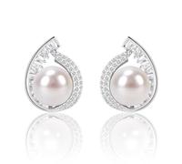 MIKOSTRA - Sterling Silver Earrings for Women Hypoallergenic Round White Freshwater Cultured Pearl Earrings Ideal Gift with Gift Box, Sterling Silver, Pearl