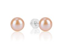MIKOSTRA - Sterling Silver Pearl Earrings Hand Selected Flat Freshwater Cultured Hypoallergenic Earrings for Women Pearl Birthday Christmas Mother's Day Valentines Gift, 8-9mm, Sterling Silver, Pearl