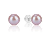 MIKOSTRA - Sterling Silver Pearl Earrings Hand Selected Flat Freshwater Cultured Hypoallergenic Earrings for Women Pearl Birthday Christmas Mother's Day Valentines Gift, 8-9mm, Sterling Silver, Pearl