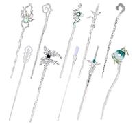 Mikovivi 10 Pcs Chinese Hair Sticks, Silver Metal Hanfu Decorative Hair Pins Snake Butterfly Flower Jade Stone Vintage Hair Chopsticks Elegant Asian Japanese Hairstyles Accessories for Women