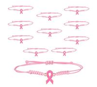 Mikovivi 10pcs Adjustable Pink Bow Bracelets, Cord Braided Pink Ribbon Bracelets Cute Inspirational Accessories for Friends Encourage Survivor Support Party Favors