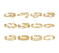 Mikovivi 12pcs Gold Toe Ring Set, 12 Styles Adjustable Open Toe Ring Elegant Summer Beach Foot Jewelry for Women Beach Party Summer Camp Gift