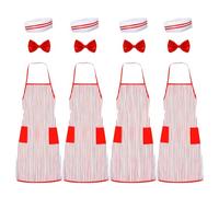 Mikovivi 12pcs Waiter Costume Kit, Red and White Striped Apron Chef Hat Red Bow Tie 1950s Soda Jerk Costume Set Carnival Costume for Adult Halloween Christmas Circus Cosplay Party Supplies