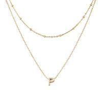Mikovivi 1pcs Initial Letter Necklace & 1pcs Short Chain, Fashion Gold-Plated Alphabet Necklace Layered Initial Necklaces Tiny Pendant Choker Necklace for Women Jewelry (P)
