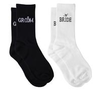 Mikovivi 2 Pairs Bride and Groom Socks, Soft Hubby Wifey Crew Socks Newly Wed Essentials Decorations for Couple Wedding (Black, White)