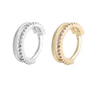 Mikovivi 2 Pairs Double Hoop Earrings for Women, Cartilage Earrings with Cubic Zirconia Studded Huggie Hoops Dainty Conch Piercing Jewelry (Gold, Silver)