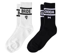 Mikovivi 2 Pairs Wedding Socks for Couple, Soft Bride Bridal Groom Sock Newlywed Mr and Mrs Gift Decorations Married Engagement Wedding Anniversary for Women Men (Black, White)