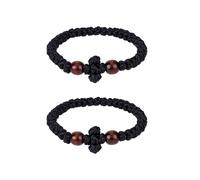 Mikovivi 2 Pcs Orthodox Prayer Rope Bracelets, Handmade Adjustable Greek Christian Prayer Beads Braided Bracelet with Cross Knot for Men Orthodox Christians Gift