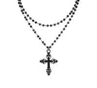 Mikovivi 2pcs Black Bead Cross Necklaces, Rosary Catholic Gothic Necklace with Cross Pendant Crucifix Jewelry Gift Fit Women Punk Goth Jewelry for Halloween Christmas and Daily Use