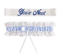 Mikovivi 2pcs Bride Wedding Garter, Lace Elastic White Blue Garter Belt Elegant Wedding Dress Supplies Bridal Something Accessories for Women