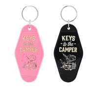 Mikovivi 2pcs Camping Keychain, Black & Pink Keys to the Camper Keyring RV Trailer Accessories for Women & Men Vacation Gifts