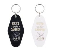 Mikovivi 2pcs Camping Keychain, Black & White Keys to the Camper Keychain RV Caravan Camper Accessories Key Chain for Woman &Man