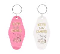 Mikovivi 2pcs Camping Keychain, Keys to the Camper Keychain RV Caravan Camper Accessories Key Chain for Women Men Gift (Pink & White)