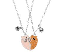 Mikovivi 2pcs Capybara Friendship Necklaces Set, Adorable Heart Capybara Necklaces Pendant for Birthday Women Best Friends Present Gift(Silver-Tone)