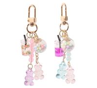 Mikovivi 2pcs Cute Bear Keychain, Resin Candy Color Macarons Bear Charms Key Chain Kawaii Gummy Liquid Backpack Doll Key Ring Accessories for Women Girls Kids
